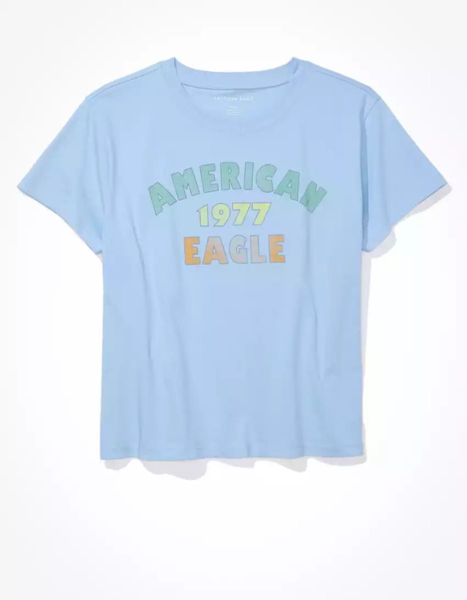 T Shirts American Eagle AE Graphique Tee Bleu Femme | EHL-82021081